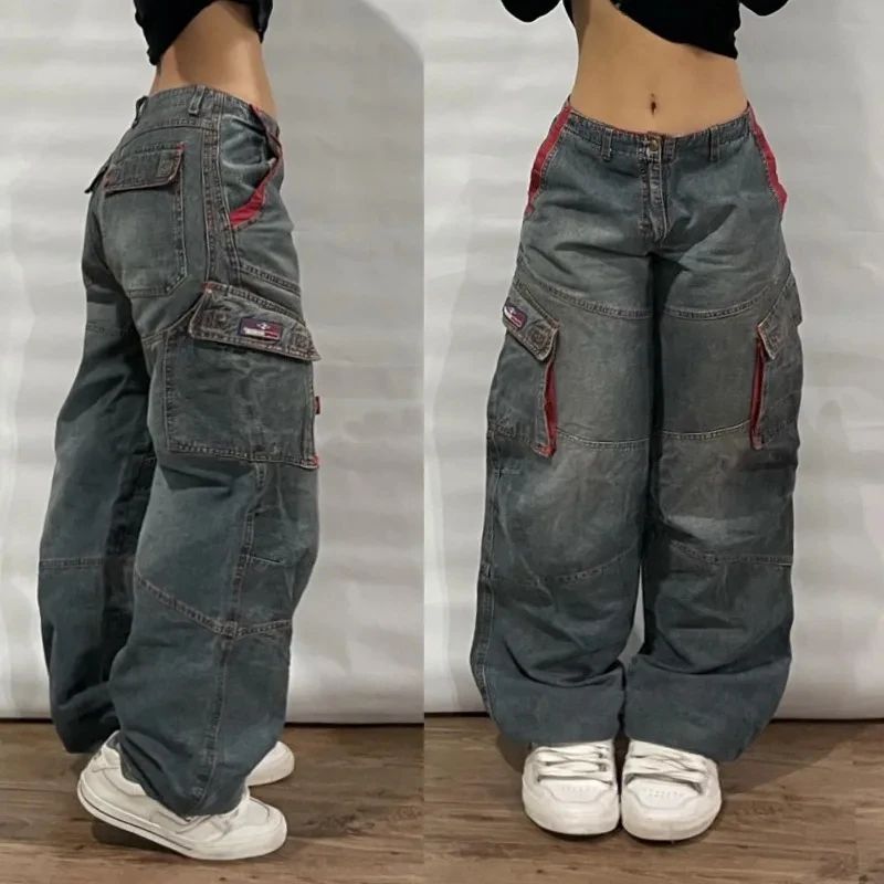 Streetwear Fashion New Pattern Embroidery Black Washed Baggy Jeans Female Y2K Gothic Hiphop Popular Casual Lovers Wide-leg Pants