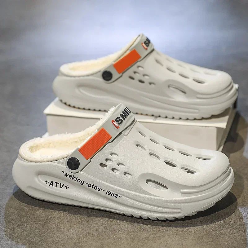 Men Cotton Slippers Winter Warm Furry Clogs Soft Indoor Bedroom Cotton Shoes EVA Fluff Slides Casual Comfortable Plush