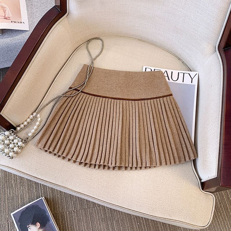 Plaid Pleated Mini Skirt Thick Wool Short Skirt High Waist Box-pleat Miniskirt for Women Teen-girl Preppy Style Outfit