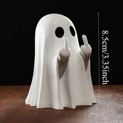 Estátua fofa de fantasma com dedo do meio, estatuetas assustadoras de fantasmas, decorações de casa para feriados, decorações de Halloween? Pequena mini decoração