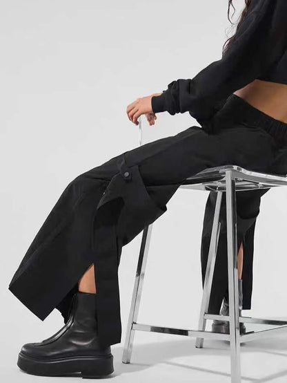 Sports Wide Leg Cargo Pants Women Elastic Waist Loose Solid Color Workwear Pants High Waist Fitness Women's Trousers Sportswear