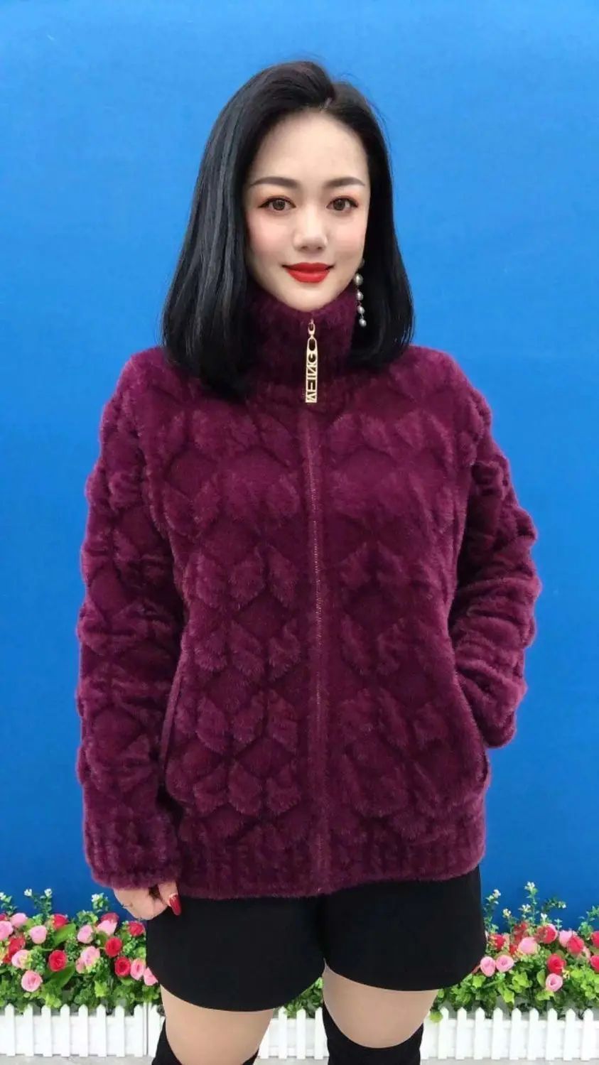 Plus Size Women's Thickened Long Sleeve Faux Mink Coat Autumn Winter Fashionable Jacket for Older Women And Young Mothers