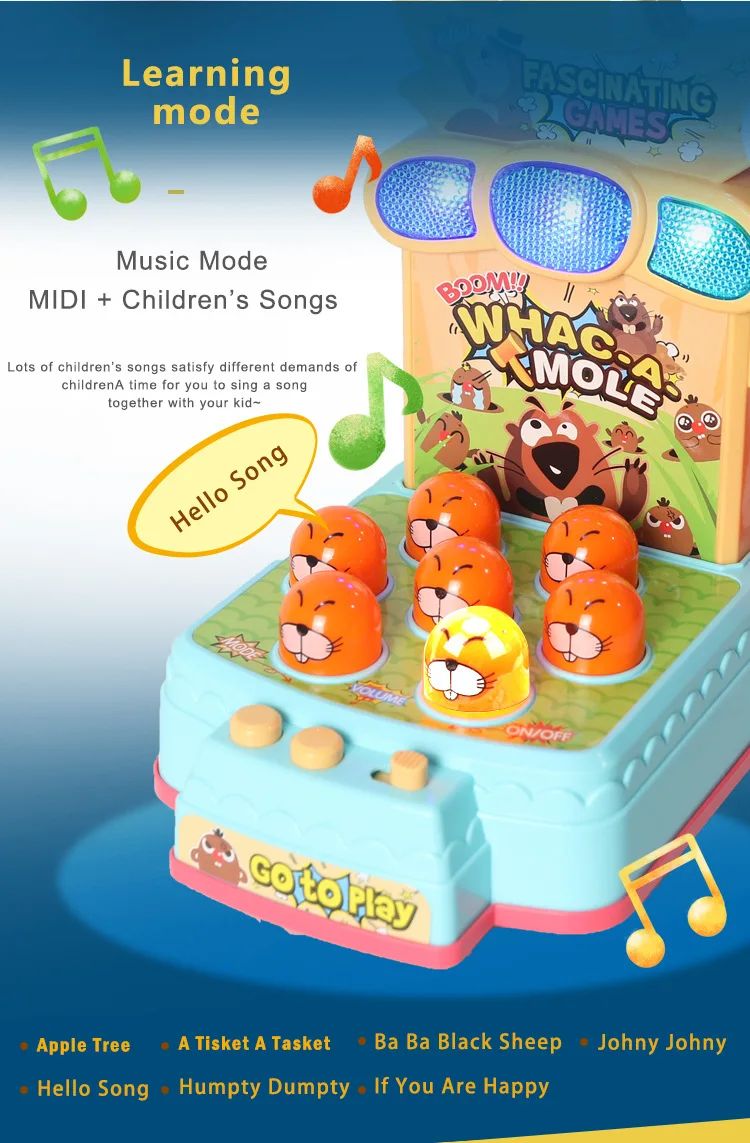 Console de Jogos Iluminador para Bebês de 2024, Brinquedo Elétrico de Bate-toupeira com Música Interativa para Educação Infantil