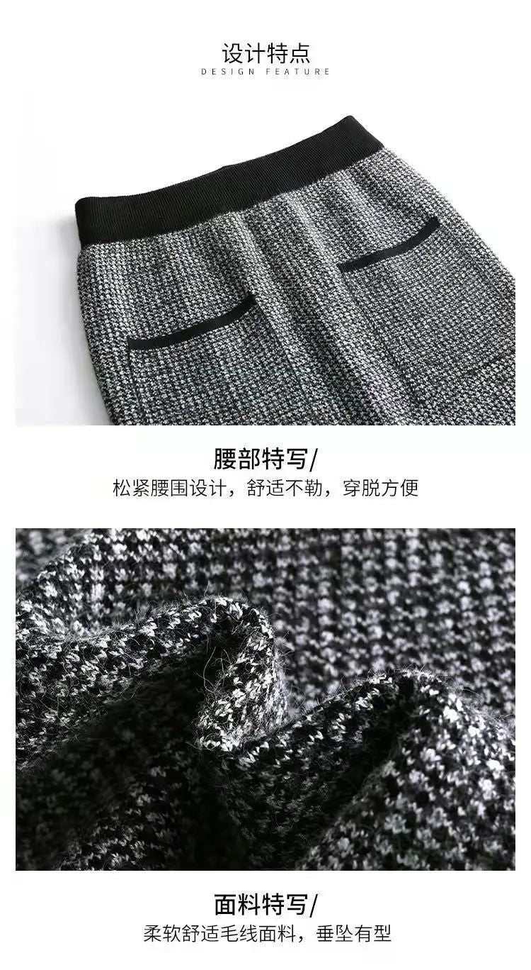 New Style Gold Mink Cashmere Elastic High Waist Office Lady Knee-length Skirts Solid Split Fork Hip Wrap Skirt High Elasticity