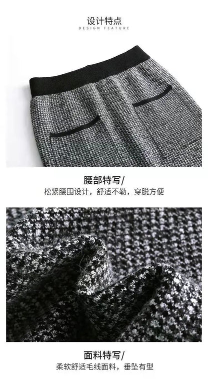 New Style Gold Mink Cashmere Elastic High Waist Office Lady Knee-length Skirts Solid Split Fork Hip Wrap Skirt High Elasticity