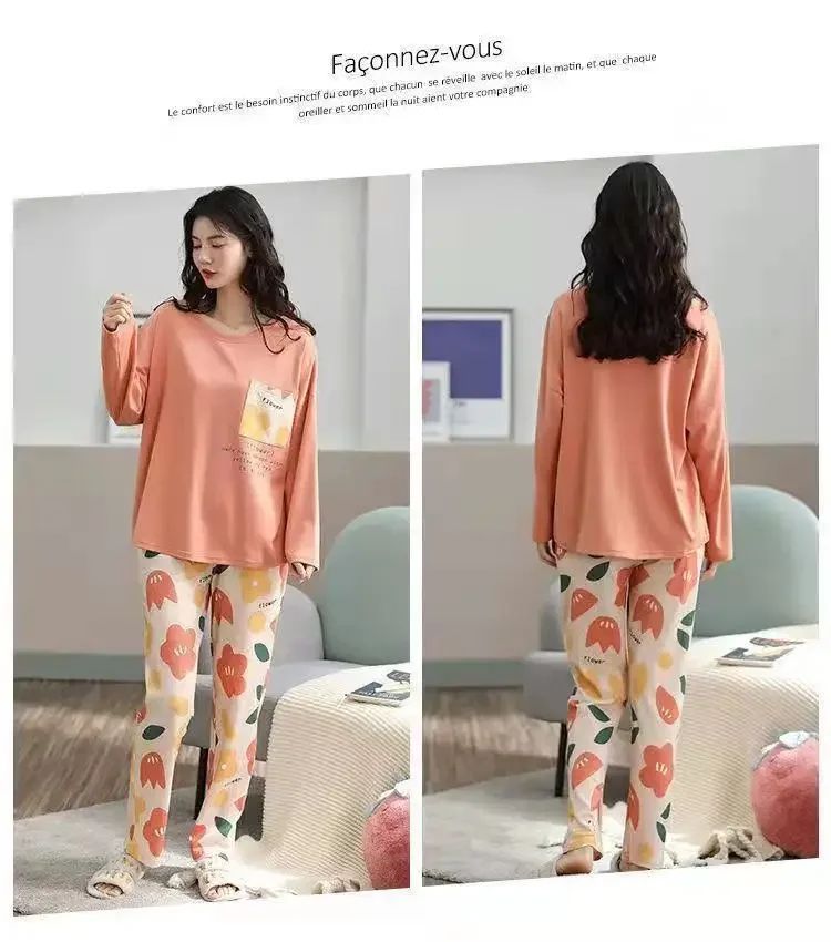 Pyjamas Set for Women's Plus Size Student Long Sleeve Spring and Fall Loungewear Ladies Simple Loose Homewear Casual Sleepwear
