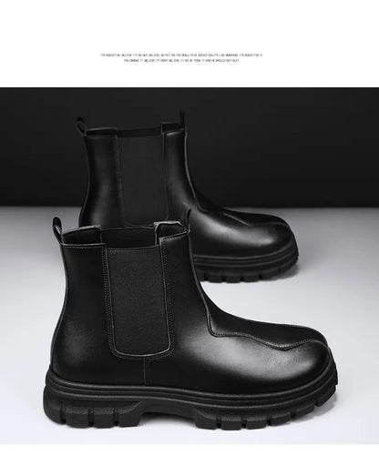 botas chelsea masculinas de luxo cano alto, sapatos de couro originais pretos da moda, bota plataforma de cowboy, bota chunky com cano longo elegante