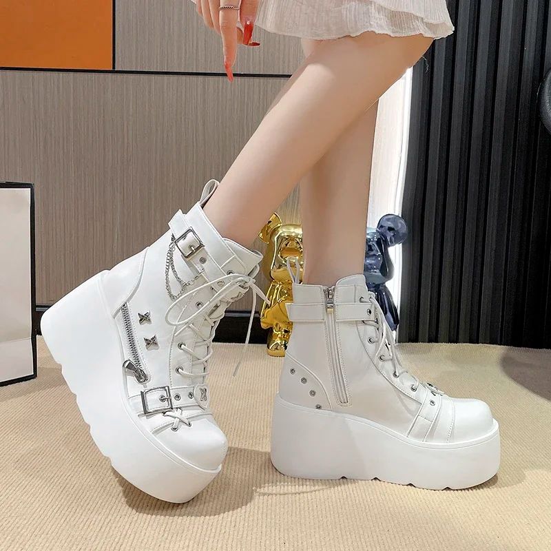 New Gothic Style Platform Vampire Cosplay Women Mid-calf Boots 2024 Winter Wedges Comfy Women Motorcycle Boots Shoes