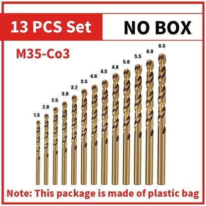 Broca Helicoidal de Cobalto HSS M35 Jogo de Ferramentas Acessórios para Perfuração de Metal Aço Inoxidável