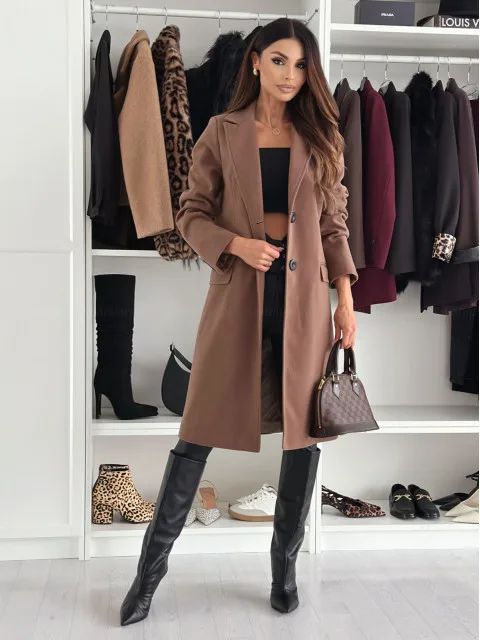 Hot Sale Of The Season Autumn Winter Simple Long Sleeve Solid Color Single Button Woolen Coat Women's Fashionable Elegant Outerw