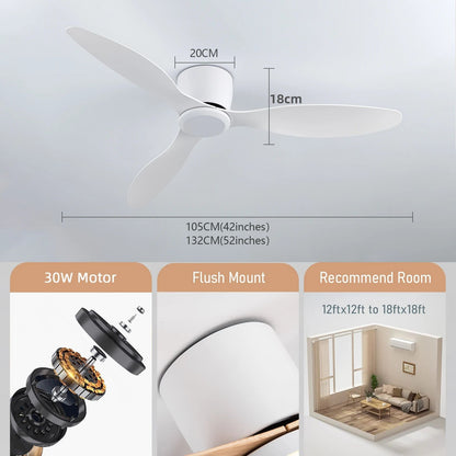 Ceiling Fan Low Floor DC Motor Electric Fan Remote Control Large Household Fan Without Light for Living Room Bedroom