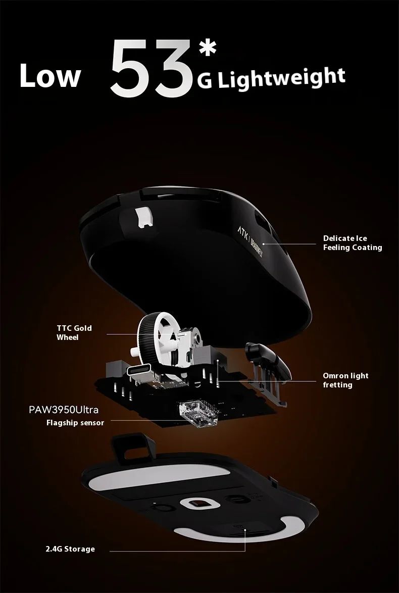 Mouse Gamer Sem Fio ATK Dragonfly A9 Ultra Paw3950 Modos Duplos Personalizado 8K Leve Acessórios Para PC Para Jogadores de FPS