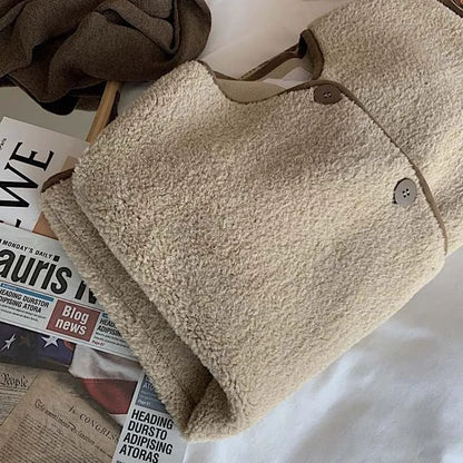 Korean Style Short Lamb Fur Jacket Women's Crew Neck Lazy Style Outerwear Autumn Winter New Arrival Soft Cozy round Neck Top