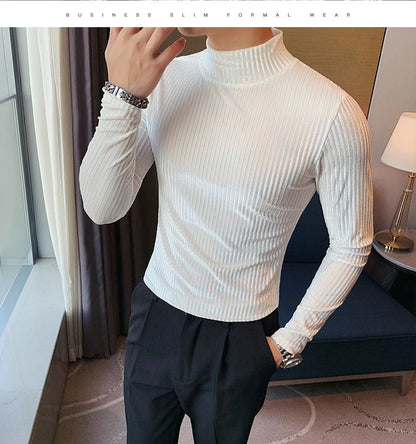 New Gold Velvet T Shirt Men Clothing Fashion Trend Male Luxury Prom Party Long-sleeved Striped Pullover Tops Homme