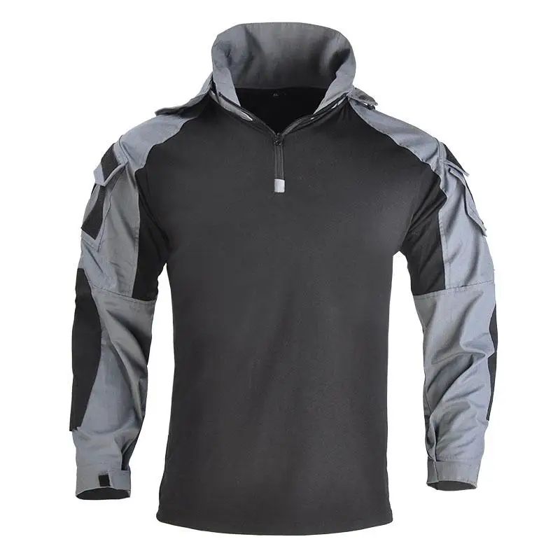 Men Outdoor Hooded Collar Shirt Tactics Hiking Combat T-Shirt Men Tactical Shirts Airsoft Paintball Camping Hunting Clothing