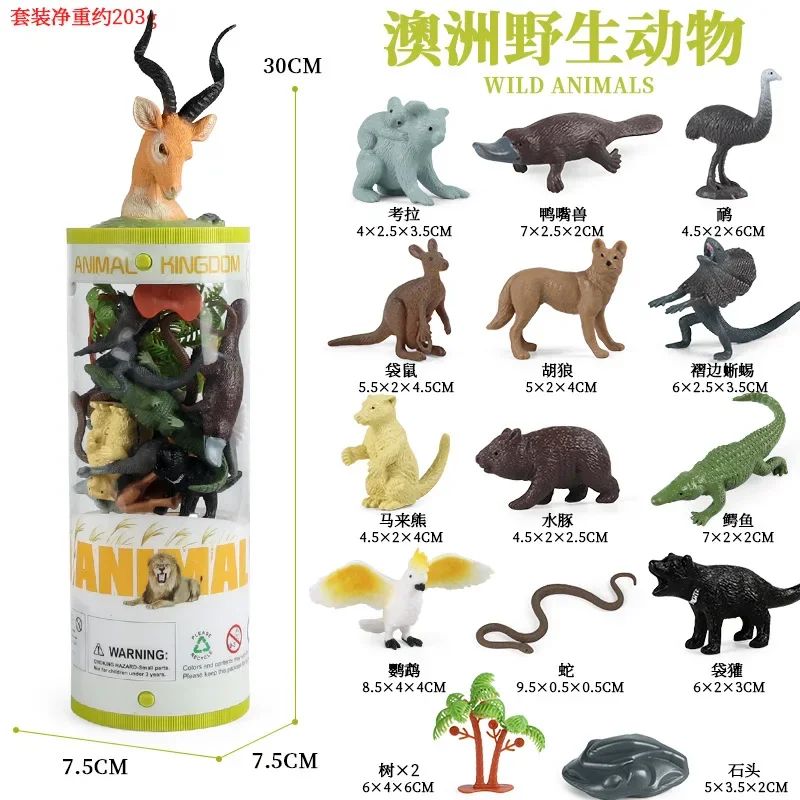 Mini Modelo Animal Fazenda de Vida Selvagem Aves Dinossauro Oceano Conjunto Animais da Planície Crocodilo Pinguim Insetos Brinquedos Micro Modelo Balde