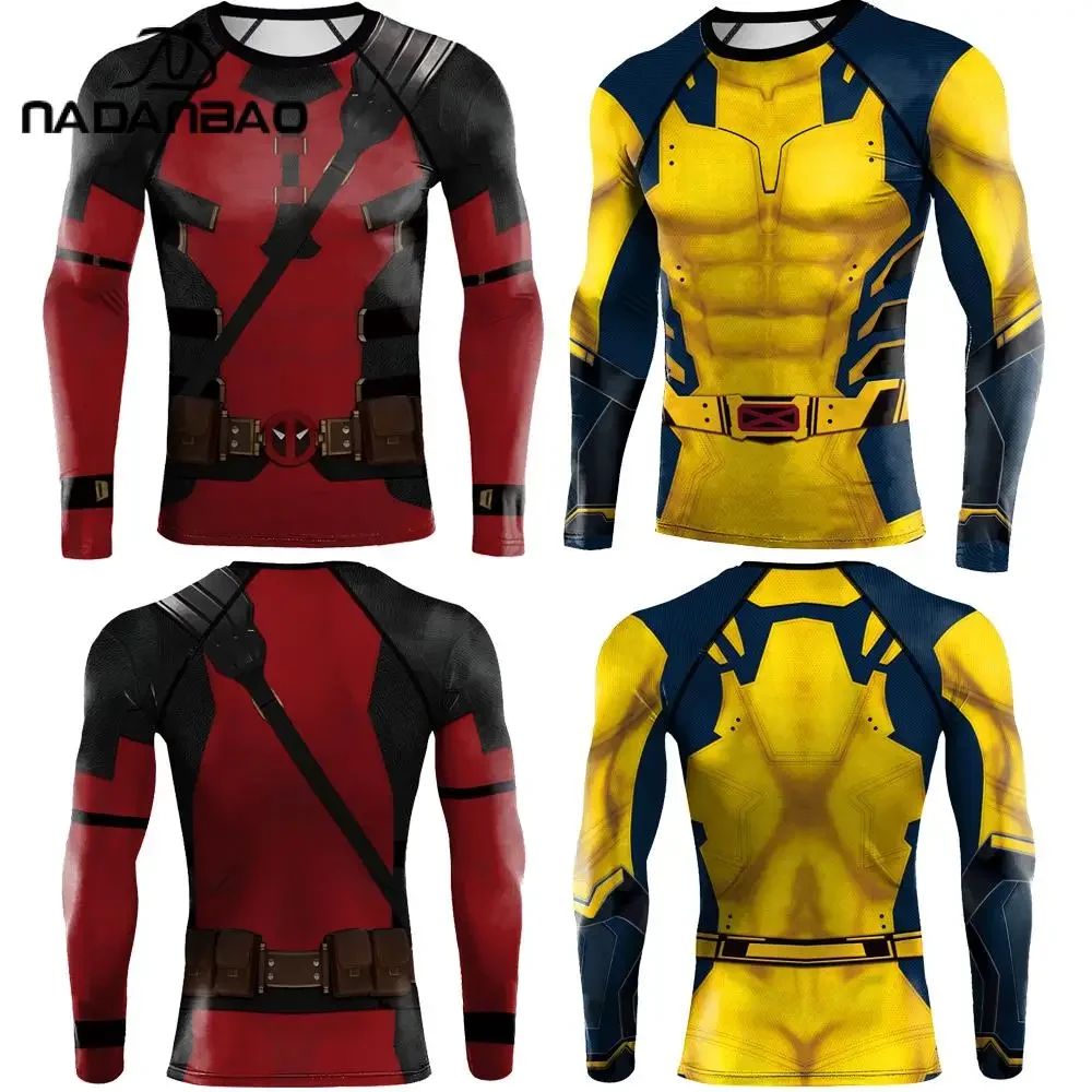NADANBAO Cosplay Deadpool Wolverine Print Compressed Shirt Men's Long-sleeved Fitness 3Dt T-shirt