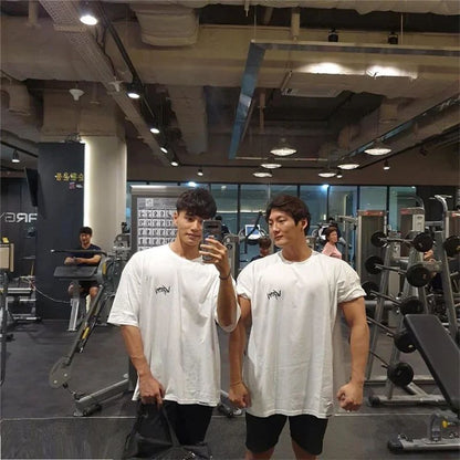 NEW Round Collar  sports T Shirt Oversize Cotton Summer Tee Training running shirt Man Streetwear Half Sleeve men T-shirt