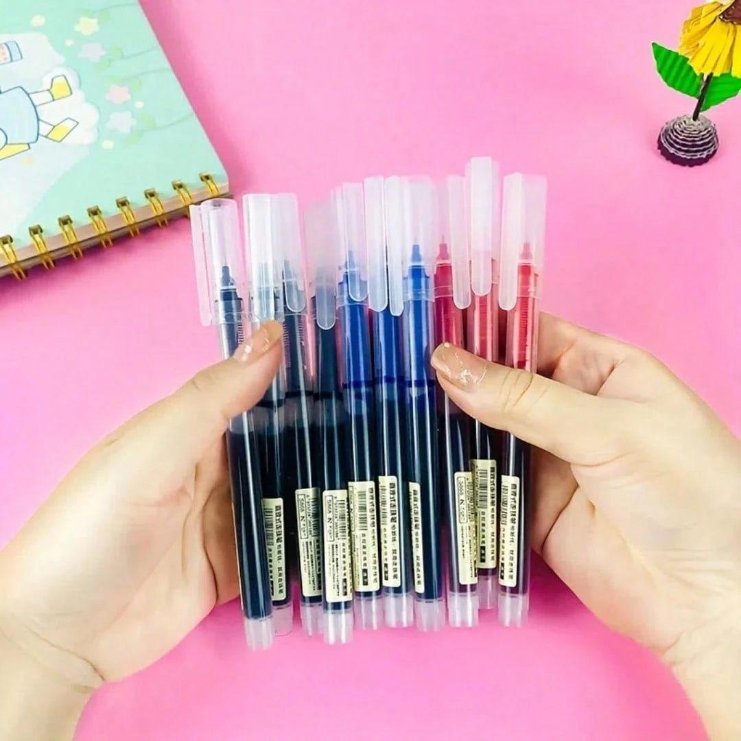 10PCS Gel Ink Pens – 0.5mm Fine Tip Writing Pens For Office & School (Black / Blue / Red)