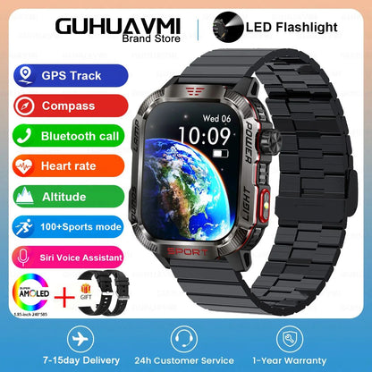 Novo relógio inteligente masculino para ambientes externos de 2,01 polegadas, à prova d'água 3ATM, bateria de 600mAh, bússola, lanterna LED, chamada Bluetooth, Smartwatch para Xiaomi