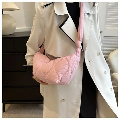 Puffer Shoulder Bag for Women Soft Down Cotton Padded Tote Handbag Purse Quilted Cross Body Bag Solid Color Bubbles Cloud Bag