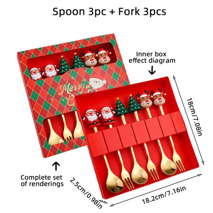 Christmas Themed Cutlery Gift Set 2/4/6pcs Stainless Steel Forks Spoons for Dessert, Creative Holiday Tableware Coffee Tea Party