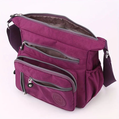 Waterproof Nylon Crossbody Bag, Multiple Pockets & Zipper Closure, Stylish Casual Shoulder Bag for Travel, Everyday Use