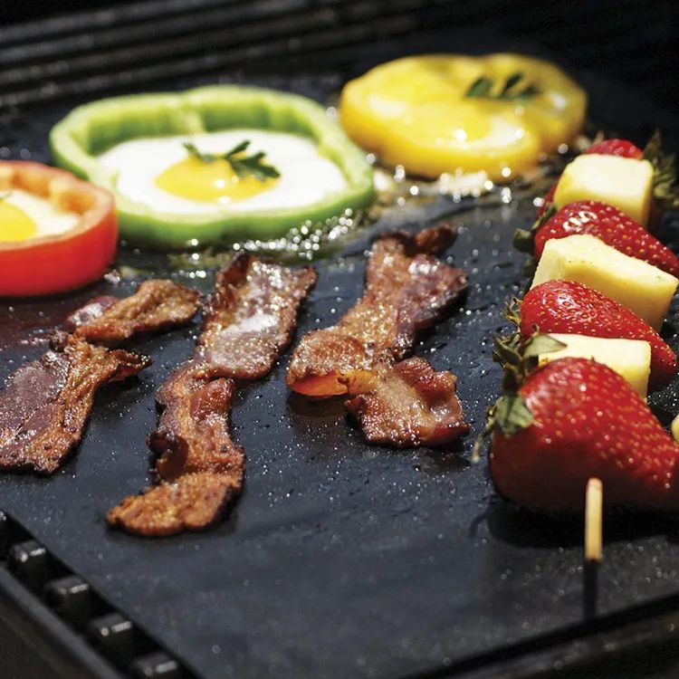 Outdoor Barbecue Mat Boxed Black BBQ Grill Mat Barbecue Baking Non Stick Pad Reusable Cooking Plate Party Mat Tools Accessorie
