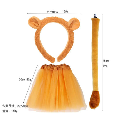 Animal Lion Ears and Tail Headband Skirt Set For Party Dress Up Accessories Cosplay Costume For Adult Kids
