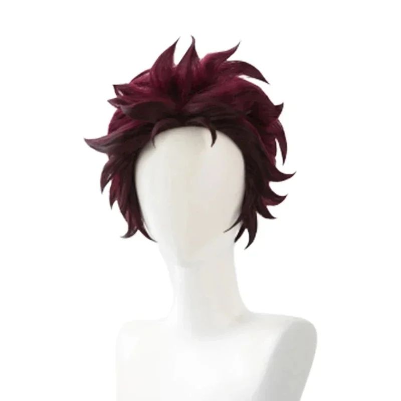 Anime Demon Moordenaar Kimetsu No Yaiba Tanjiro Kamado Cosplay Synthetic Wigs Korte Kastanjebruine Hittebestendige Haarpruiken