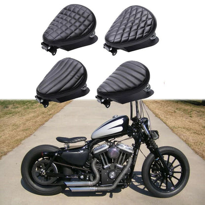 1 CONJUNTO de Assento Solo de Couro Retrô para Moto com Suporte de Mola de 3" para Harley Custom Chopper Sportster Bobber Honda Yamaha Kawasaki