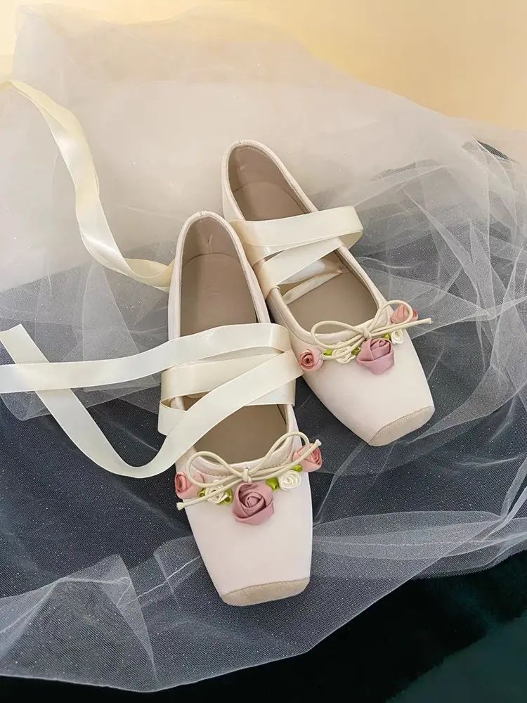 Women Flats Bow Marie Janes Shoes  New Lolita Dress Square Toe Shoes Designer Walking Sandals Female Elegant Zapatos