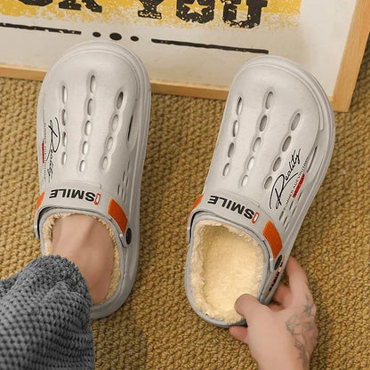 Men Cotton Slippers Winter Warm Furry Clogs Soft Indoor Bedroom Cotton Shoes EVA Fluff Slides Casual Comfortable Plush