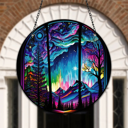 Starry Night Sky Round Acrylic Painted Home Living Room Window Wall Hanging Craft Party Car Pendant Retro Decoration Accessory