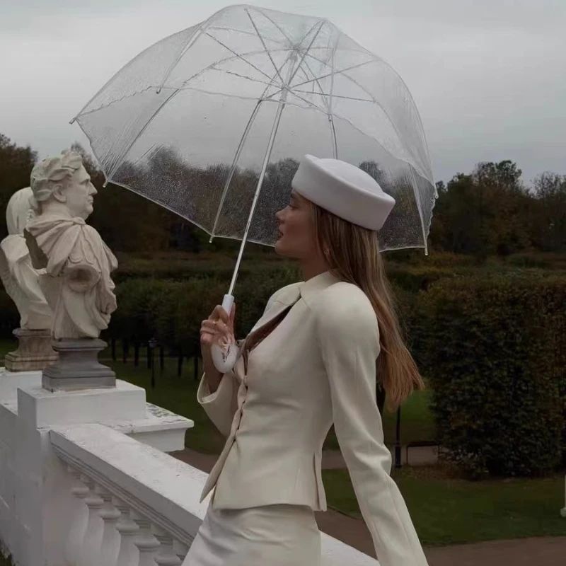 Autumn Winter Women Wool Fedoras Hats Elegant French Hard Top Concave Top Felt Berets Hat  Wedding Fascinator Party Pillbox Cap