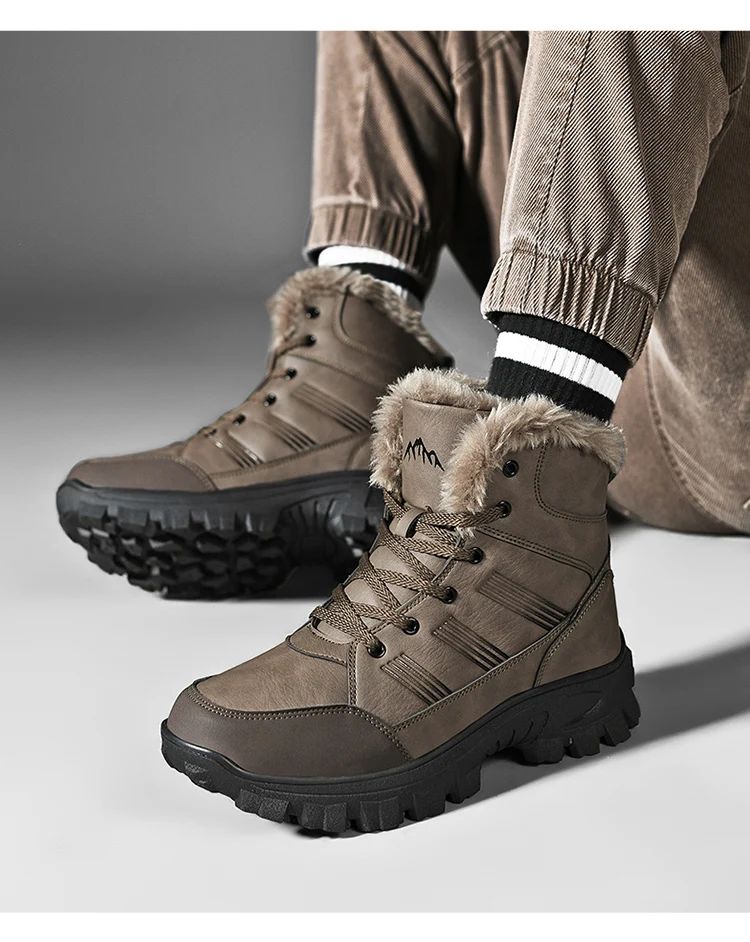 Men Winter Snow Boots Super Warm Men Hiking Boots High Quality Waterproof Leather High Top Big Size Men's Boots Outdoor Sneakers