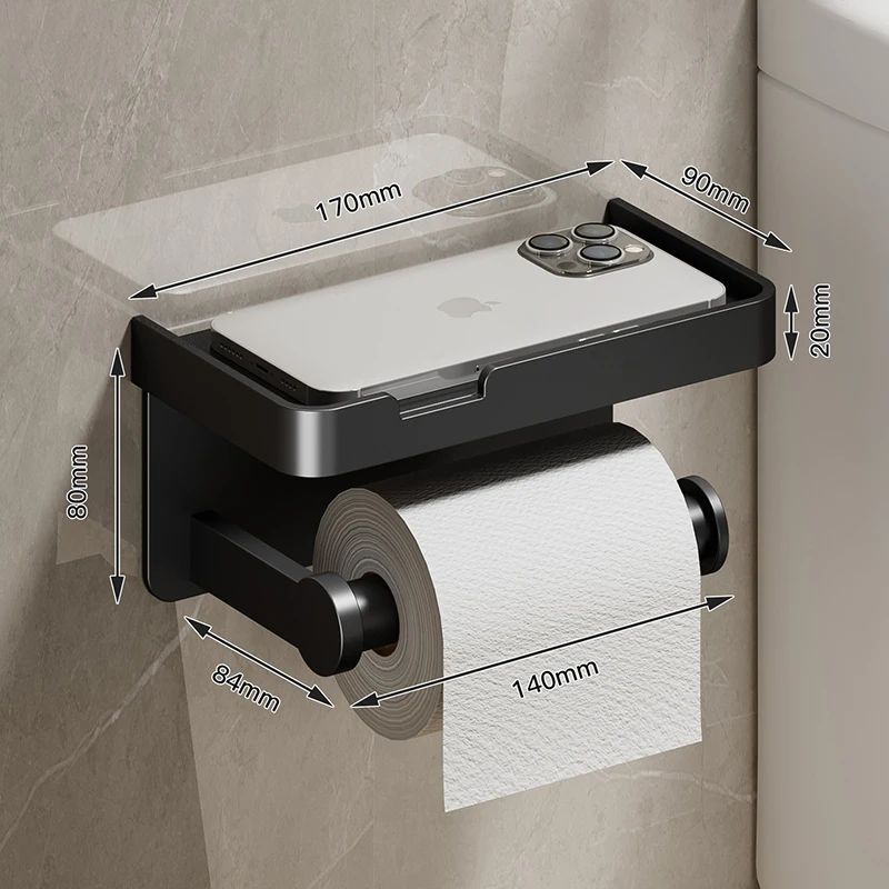 Black Gold Toilet Paper Holder Bathroom Wall Mount Multifunction WC Paper Phone Holder Shelf Towel Roll Shelf Accessories