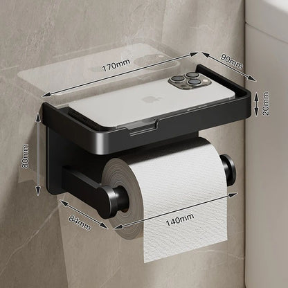 Black Gold Toilet Paper Holder Bathroom Wall Mount Multifunction WC Paper Phone Holder Shelf Towel Roll Shelf Accessories