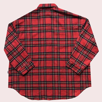 Scottish Red Plaid Shirt Luxury Hong Kong Style Vintage Loose Fit Women's Button up Shirt Polo Collar Full Sleeve Slim Fit