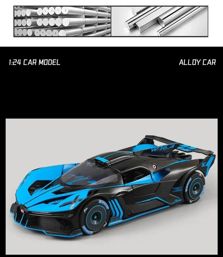 Spray 1/24 Bugatti Bolide Supercar Alloy Model Sound Light Diecast Toy Vehicle Boy Car Toy Gift Collectable Miniature Home Decor