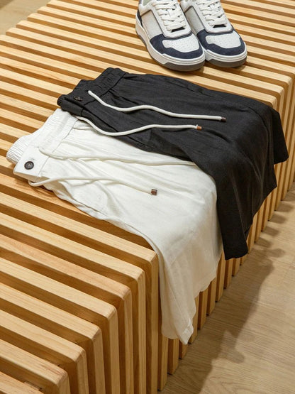 BC Summer Breathable Thin Linen Blended Loose Straight Elastic Waist Casual Shorts