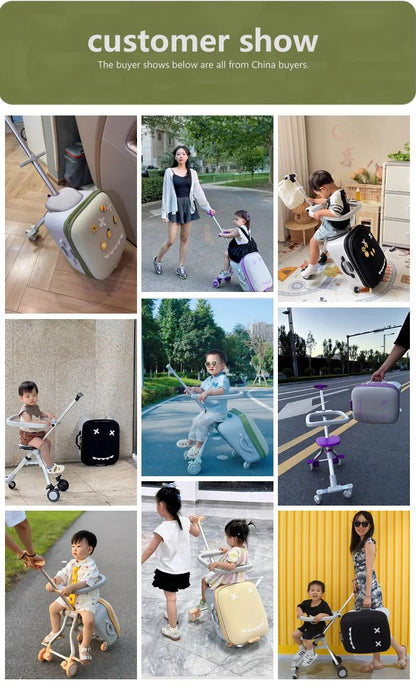 Mala de Viagem Infantil Trolley Acoplável em Avião com Rodas Giratórias Bagagem de Passeio e Andador de Bebê Dobrável