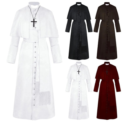 Medieval Renaissance Retro Priest Cosplay Costumes Catholic Church Religion Papal Priest Mass Preacher Solid Robe Clergy Cassock