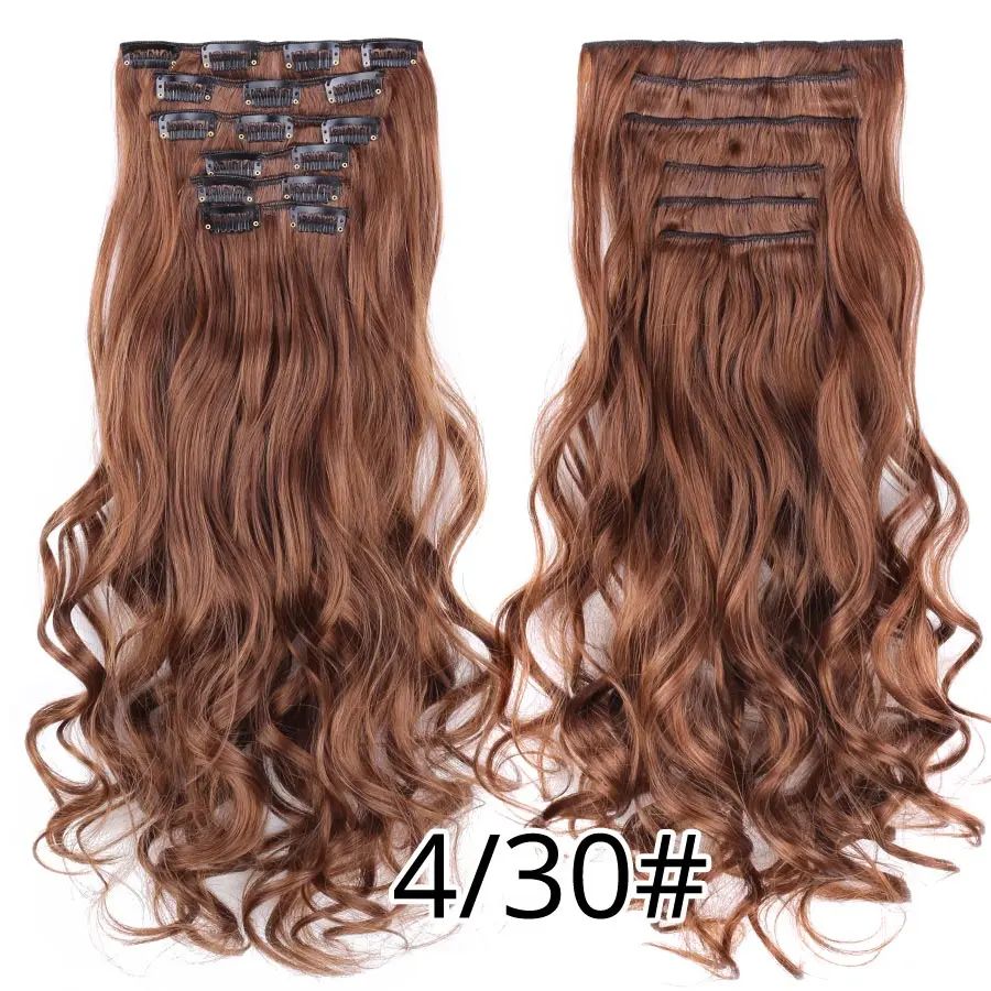 22 Polegadas Sintético Cabelo Liso Longo 16 Clipes 6 Peças/Conjunto Apliques de Cabelo Loiro Preto Resistente ao Calor Para Mulheres