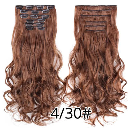 22 Polegadas Sintético Cabelo Liso Longo 16 Clipes 6 Peças/Conjunto Apliques de Cabelo Loiro Preto Resistente ao Calor Para Mulheres