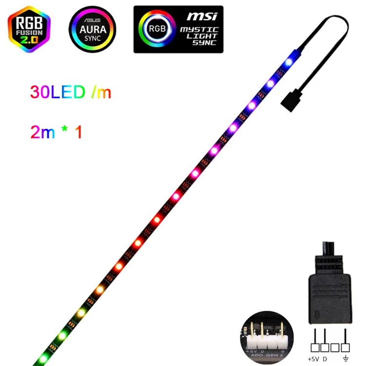 Addressable Rainbow PC Digital WS2812b LED Strip Light for 5V 3pin ARGB Header PC Case Asus Aura Sync RGBIC Fusion MSI Mystic
