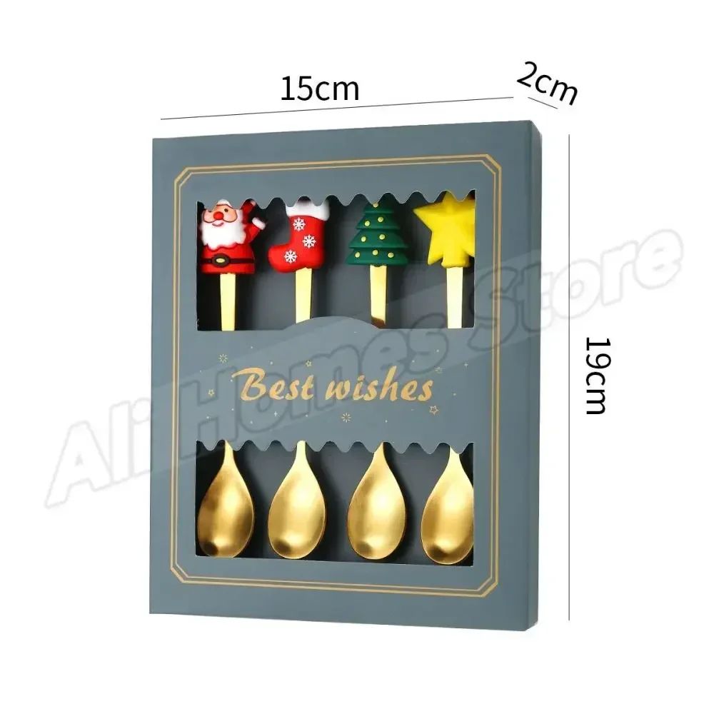 Christmas Cutlery Set Elk Dessert Scoop Fruit Fork Coffee Spoon Stainless Steel Dessert Fork 4/6PCS Christmas Spoons Fork Set