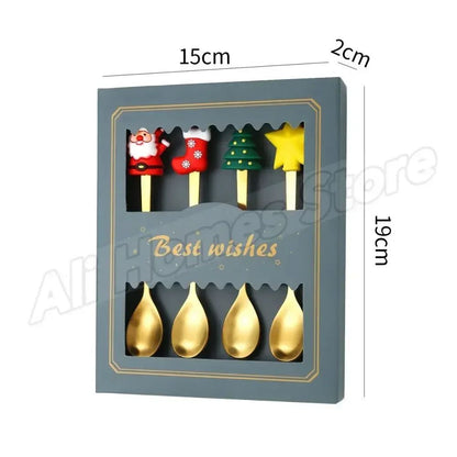 Christmas Cutlery Set Elk Dessert Scoop Fruit Fork Coffee Spoon Stainless Steel Dessert Fork 4/6PCS Christmas Spoons Fork Set