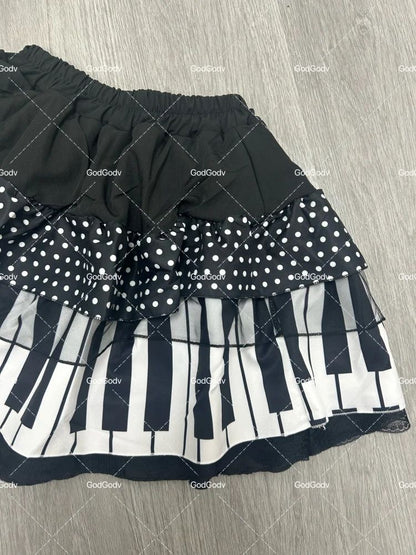 2000s Aesthetic Elegant Women Piano Skirt Stripe Design Y2k Slim Mini Skirt Female Black White Spliced Korea Style Chic Outfits