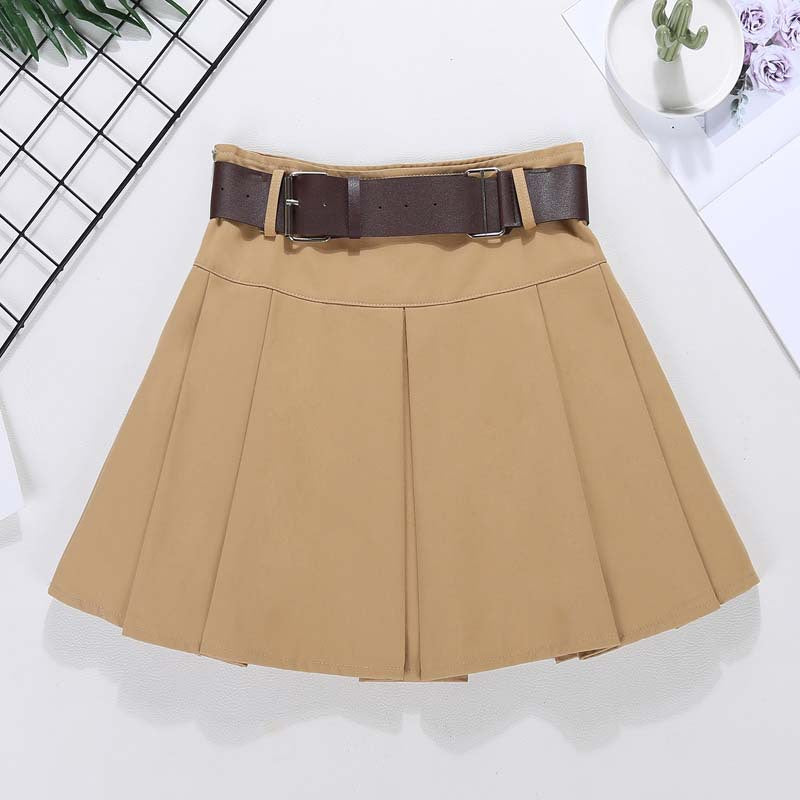 Brown Belted Mini Skirt Low Waisted Pleated Skirt with Belt Women Academia Aesthetic Vintage Outfit